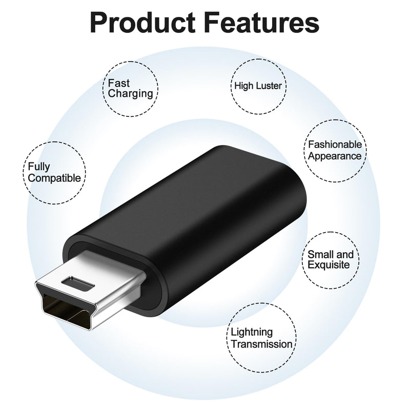 USB C to Mini USB Adapter, 4 Pack USB Type Female to Mini USB 2.0 Male Converter Connector Supports Charge & Data Sync Compatible with GPS Receiver, Digital Camera, Dash Cam, MP3 Players etc, Black
