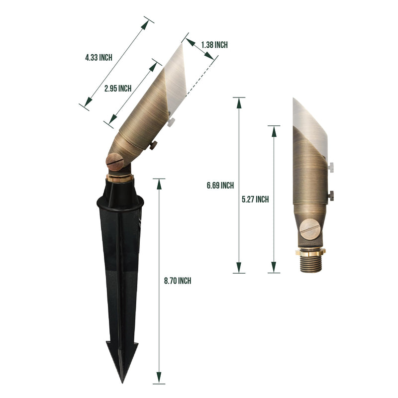 GKOLED Low Voltage Solid Brass LED Spotlight with MR8 Bulb, Outdoor Waterproof Landscape Lighting, Adjustable Uplights with Stake for House Garden Trees Lawn Patio Yard Fence, 3W 12V 180LM 2700K Shroud Adjustable-Antique Bronze 1 Pack