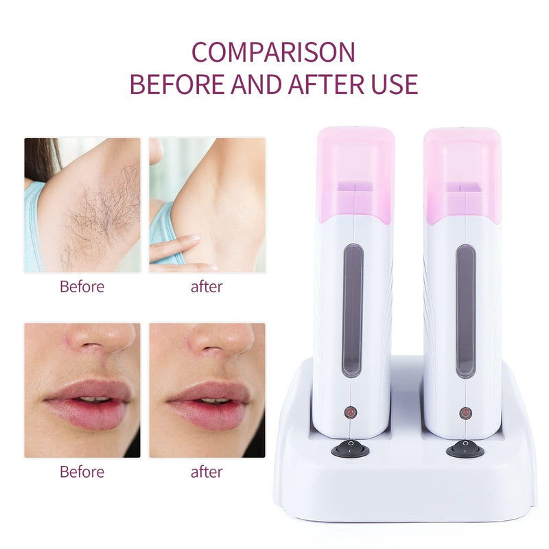 Electric Roll On Wax Warm Machine,Double Wax Roller Heater | Wax melter with wax cartridge for hair removal, with stand,Depilatory Waxing Heater for Home Salon Use Pink