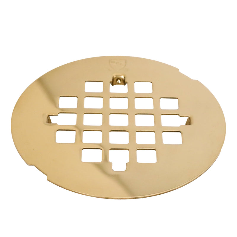 Westbrass D206P-01 2" No-Caulk PVC Compression Shower Drain with 4-1/4" Round Grid Cover, Polished Brass 1-Pack
