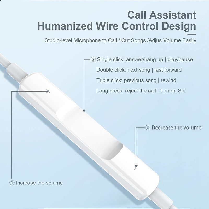 iPhone Wired Earbuds with Microphone and Volume Control, in-Ear Headphones | Plug-and-play wired earphones for iPhone with a built-in mic and volume control for calls and music, plus a comfy in-ear fit
