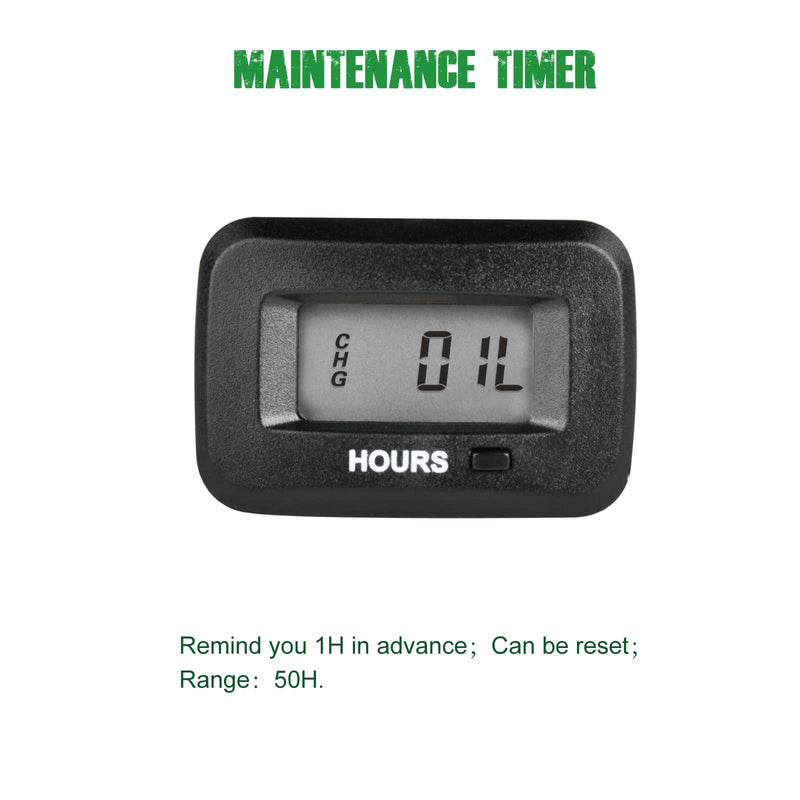 Yooreal AC/DC 5-277V Digital OEM Hour Meter Gauge, Regular Maintenance Alert,Works on Various of ZTR/Riding Lawn Mower Tractor String Trimmer Land Edger Generator