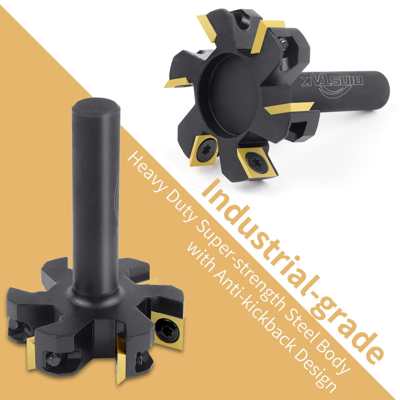CNC Spoilboard Surfacing Router Bit, 1/2" Shank 2" Cutting Diameter, 6 Wings Carbide Insert Slab Flattening Router Bits Wood Planing Planer Bit Surfacing Bit 1/2" Shank-2" Cut Dia. (6 Inserts)