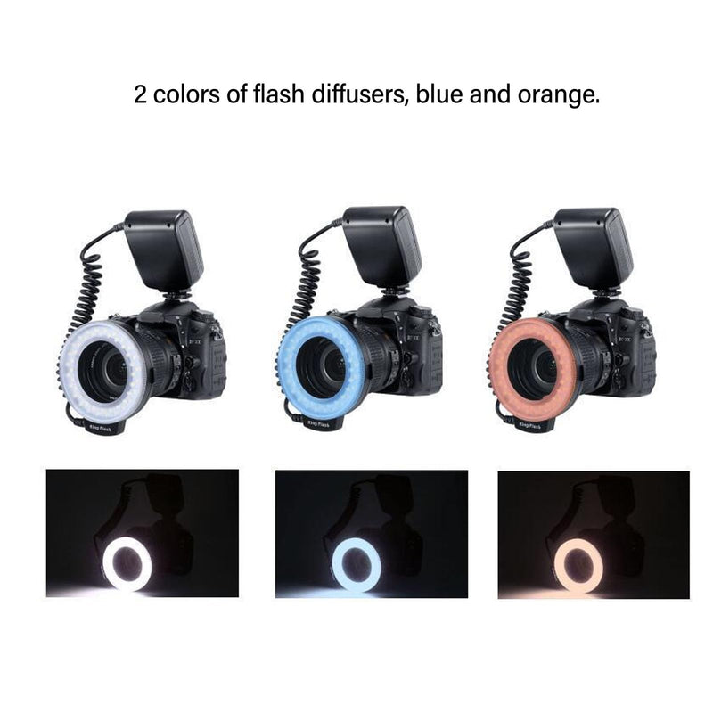 48 Macro LED Flash Light with LCD Display Power Control, 4 Lighting Modes, 7 Level Brightness Adjustments, Flash Light with Adapter Rings and Flash Diffusers for DSLR Cameras