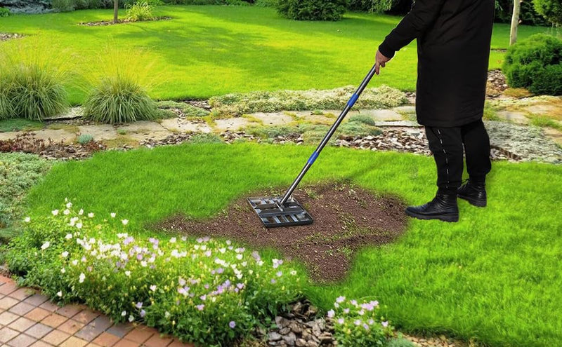 Lawn Leveling Rake,Stainless Steel Lawn Leveler with 18”x10” Ground Plate, 72” Adjustable Long Handle, Level Lawn Tool for Grass, Golf Field, Level Soil or Dirt Ground Surfaces 6 FT