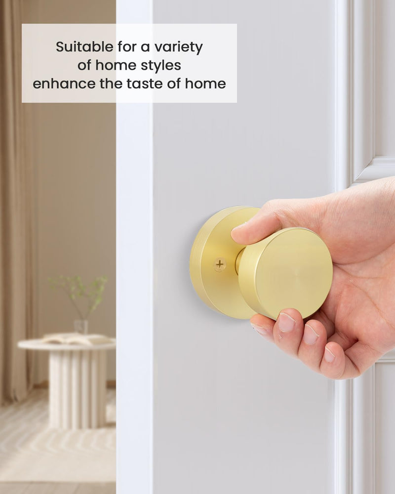 Goldenwarm Gold Door Knob Dummy, Zinc Alloy Keyless Brushed Gold Door Knobs for Closet and Bifold - Single Side Non Turning (1 Pack/2 Pieces) 1