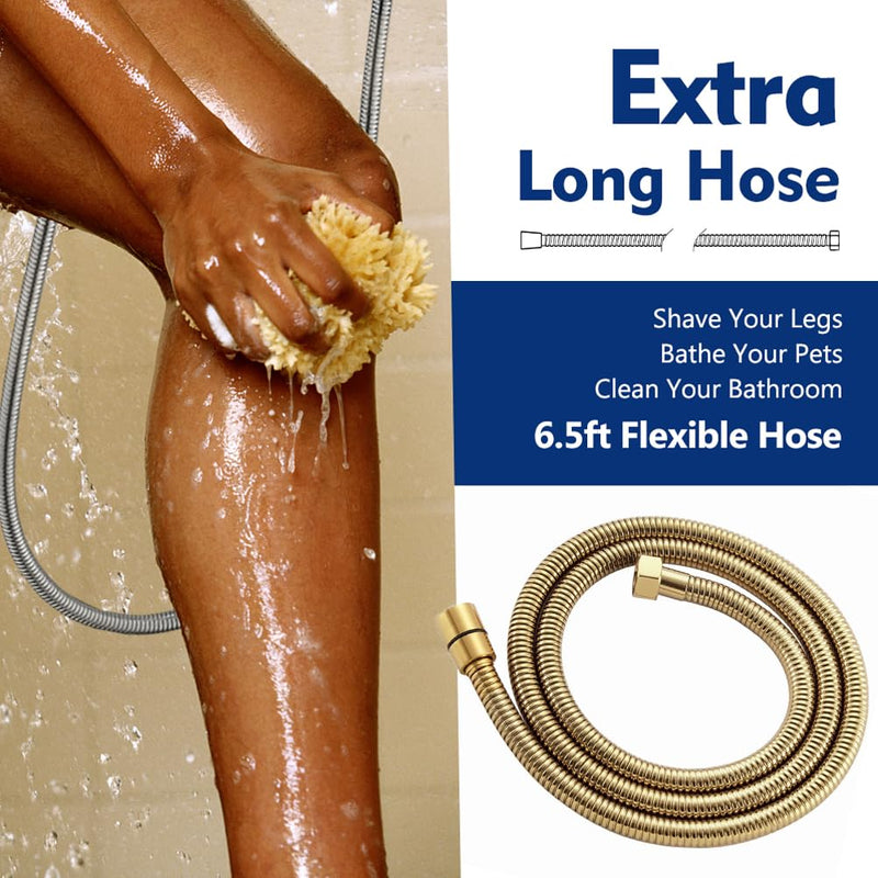 High Pressure 10 Setting Handheld Shower Head, 5" Detachable Showerhead Spray Built-in Power Wash to Clean Tub, Tile & Pets, 79" Extra Long Stainless Steel Hose, Adjustable Bracket - Gold Zirconium Gold