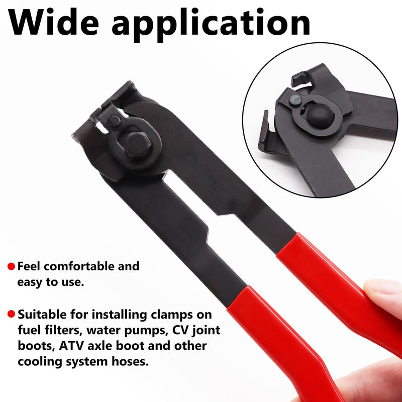 CV Boot Clamp Plier with 10PCS 304 Stainless Steel Crimp Bands, 5PCS Small and 5PCS Large Universal Adjustable Drive Shaft Drive Shaft Joint Boot Crimp Clamps for Most Cars Plier + 10pcs Clamps