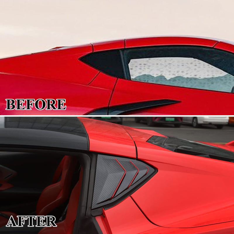 Carbon Fiber Side Window Louvers Air Vent Shades Cover Trim for Chevrolet Corvette C8 Coupe 2020-2025 (Carbon Fiber-Red Line) Carbon Fiber-Red Line