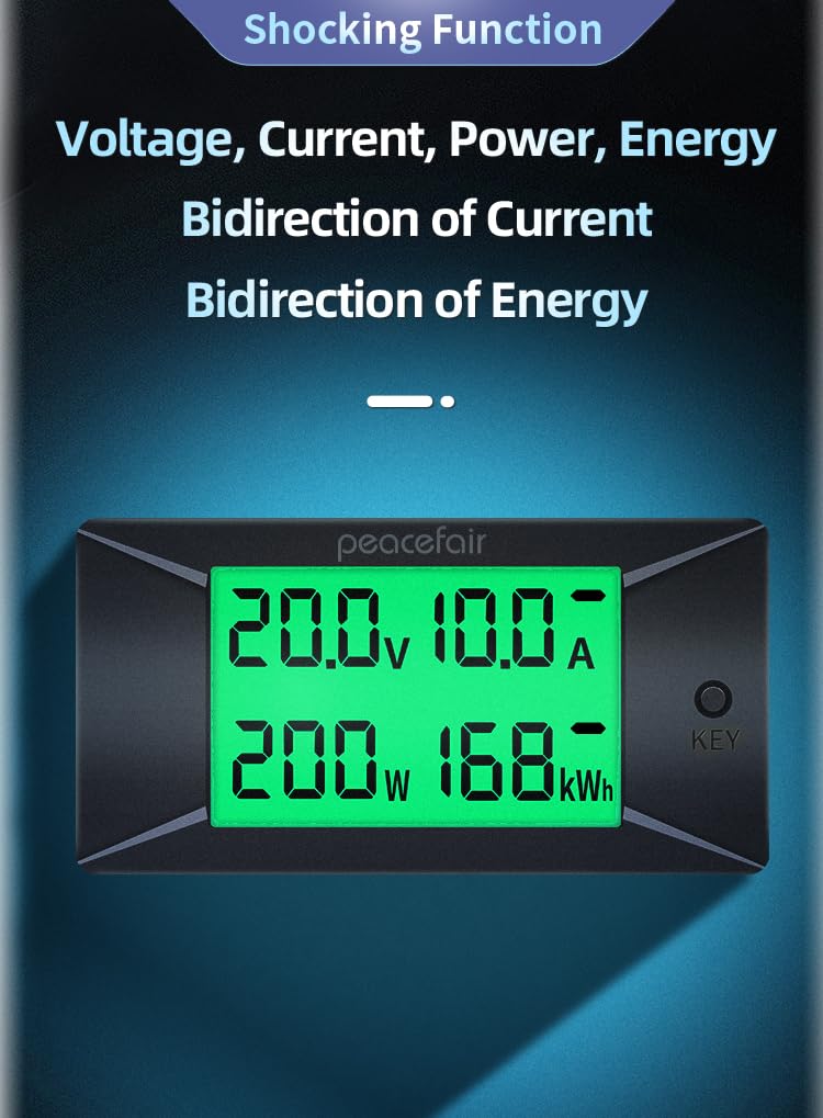 DC Battery Monitor Meter,0-100V,0-100A, Widely Applied to 12V/24V/48V RV/Car Battery, LCD Display, Digital Current Voltage Solar Power Meter (Upgrade Meter(Built-in 100A Shunt)) DC Meter (Built-in 100A Shunt)