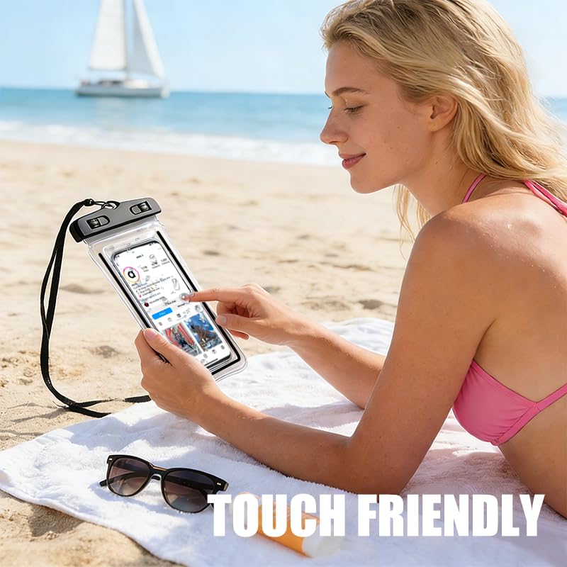 Waterproof Phone Pouch 2 Pack Universal IPX8 Waterproof Cell Phone Dry Bags for iPhone 17/16/15/14/13 Pro Max Beach Pool Kayak Cruise 7 inches Black&Pink