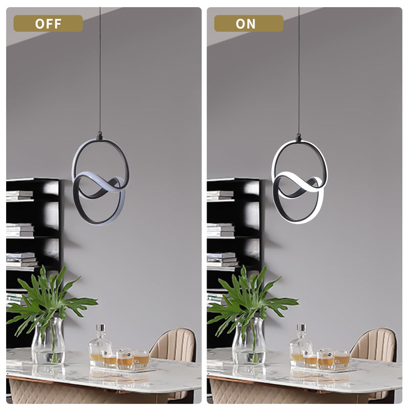 Modern Led Pendant Light 5500K Cold White Kitchen Island Pendant Light Fixtures Adjustable Height Led Pendant Lamp for Kitchen Island Dining Room Hanging Light, 1 Pack (Black) elegant black