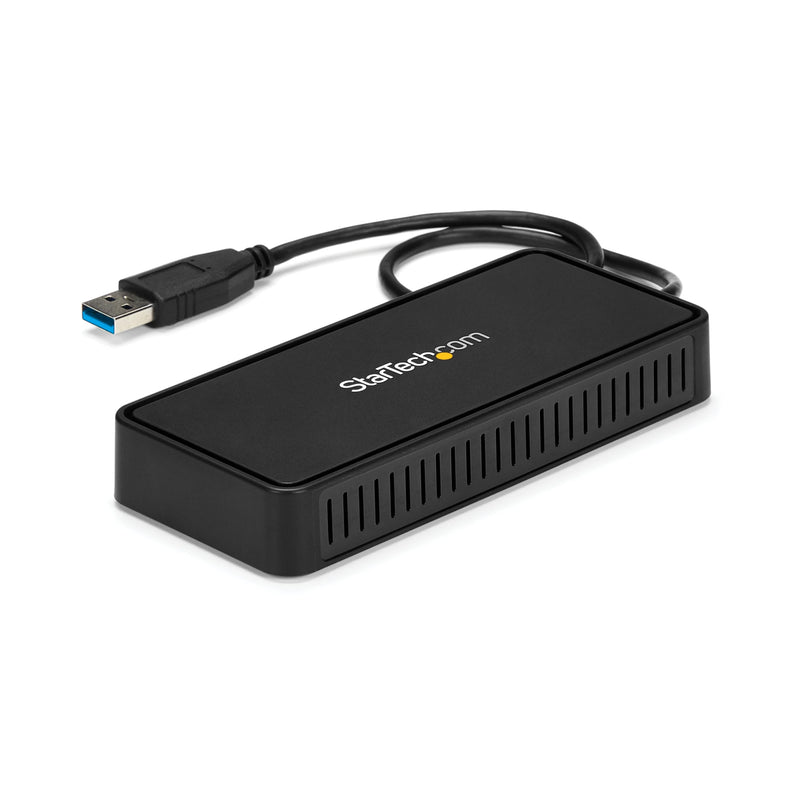 StarTech USB-A DisplayLink Dual 4K 60Hz DP Mini Dock, GbE, TAA (USBA2DPGB) | USB 3.0 mini docking station, DisplayLink, Gigabit Ethernet port, 1ft 30cm cable, Laptop adapter, Portable