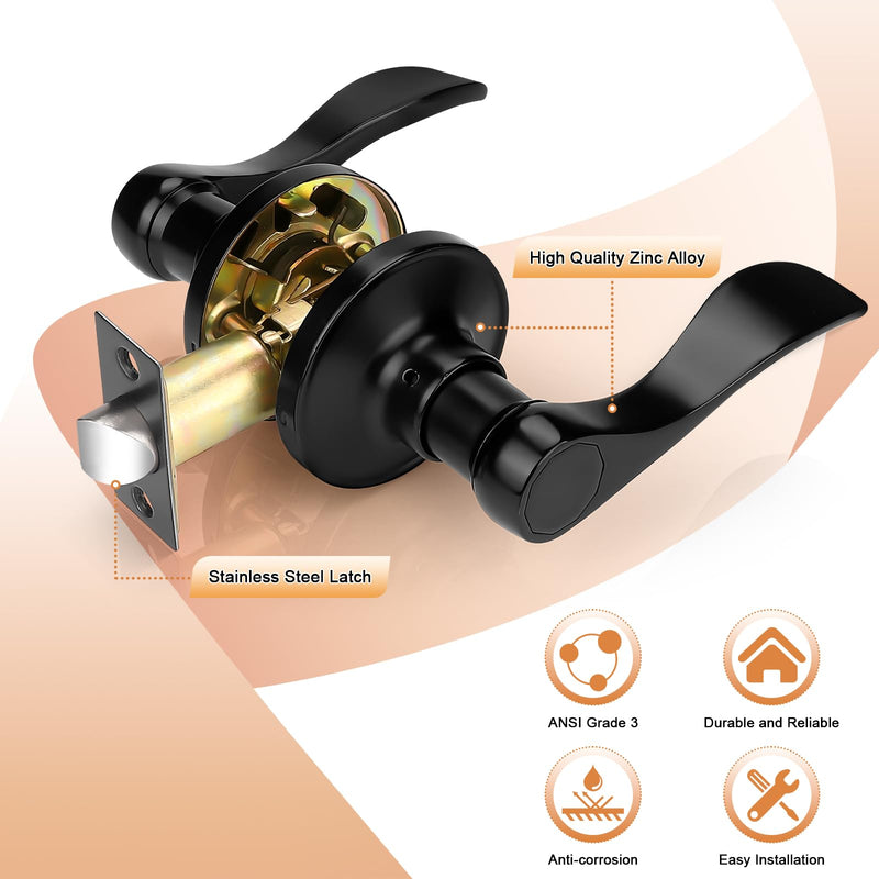 Probrico Wave Shape Passage Door Lever Black Keyless Handle for Hall and Closet, Interior Non-Locking Leverset Handleset Hardware,Reversible for Right and Left Handed Doors,1 Pack 1