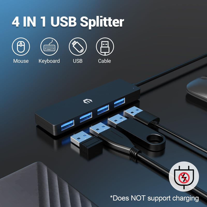 USB 3.0 Hub, HOPDAY 4 Port USB Hub Ultra Slim USB Data Hub, USB Splitter USB 3.0 Adapter for MacBook, iMac Pro, Surface, Dell, Hp Laptop USB Hub HB023