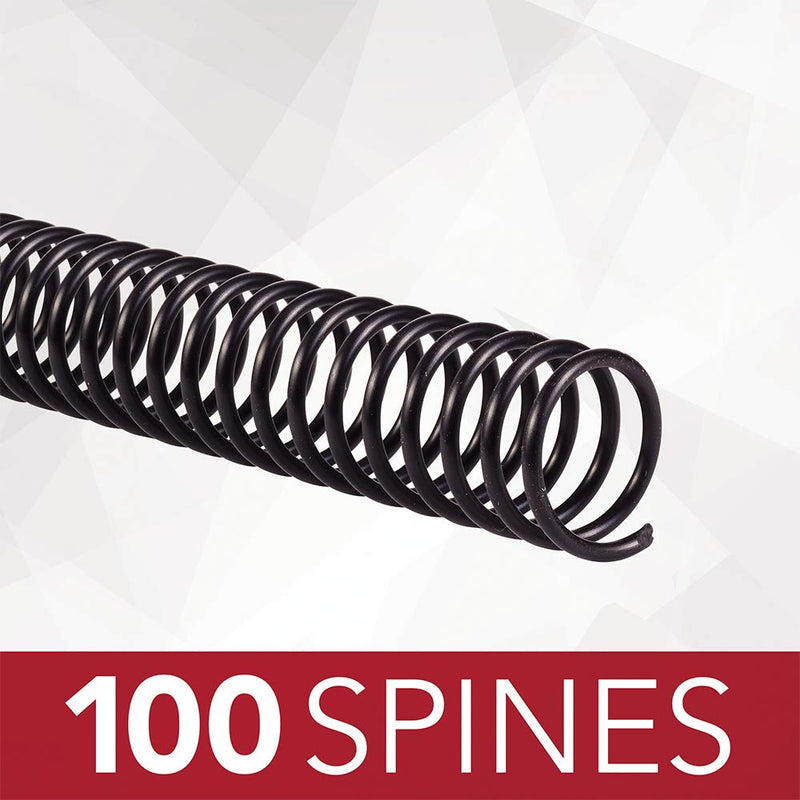 GBC Binding Spines/Spirals/Coils, 18mm, 140 Sheet Capacity, 4:1 Pitch, Color Coil, Black, 100 Pack (9665080) 18mm/140 Sheet Capacity