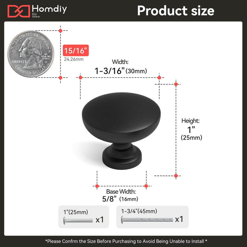 homdiy 20 Pack Black Cabinet Knobs Matte Black Round Dresser Drawer Knobs for Cabinets, Aluminum Alloy Kitchen Hardware Handles