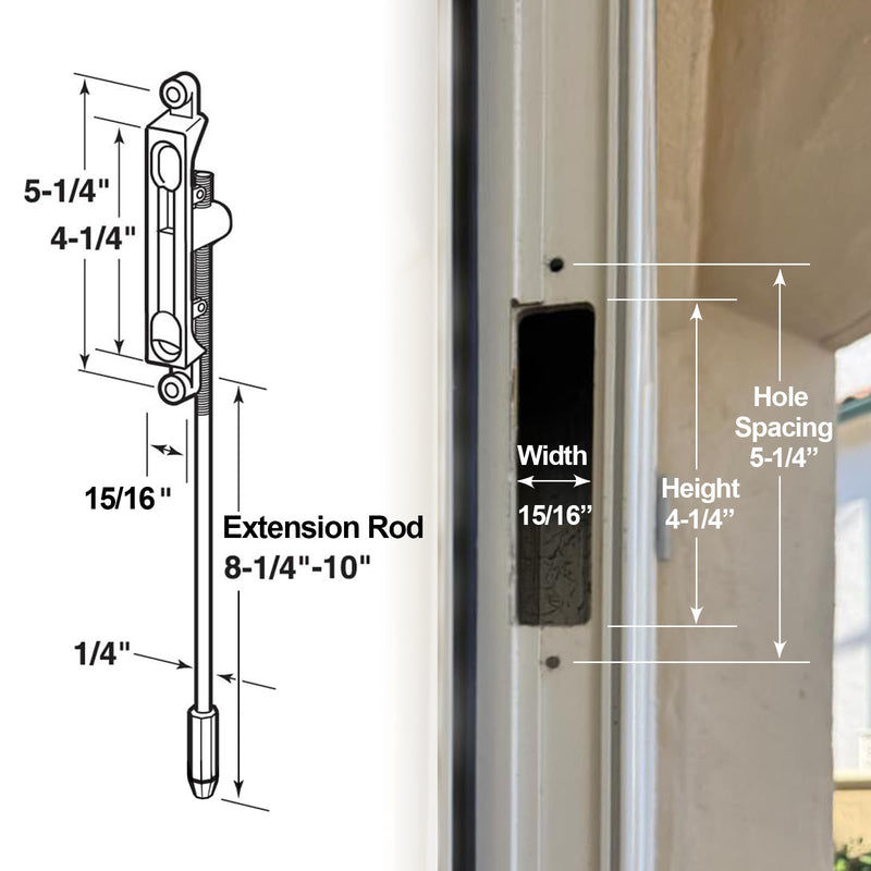 Commercial Door Flush Bolt with 10-1/4" Extension Rod, 5-1/4" Mounting Hole Center Distance, 7/8" Backset, 1/8" Offset (2, Black) 2