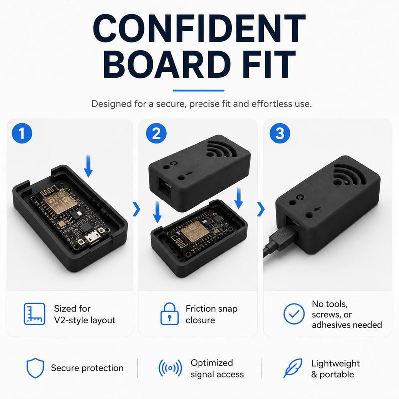 SplashNColor Protective Case Compatible with ESP8266 NodeMCU V2 – Snap-On Full Board Enclosure | Port Access | 3 Pack Housings for IoT Microcontroller Projects