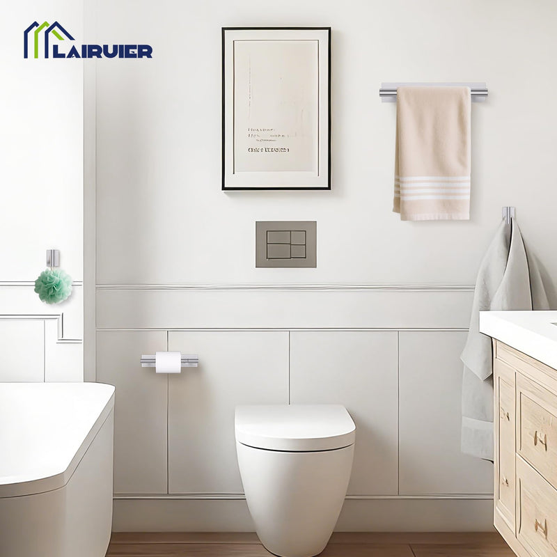 Lairuier Self Adhesive Bathroom Hardware Set, Includes Towel Bar, Toilet Paper Holder and 2 Towel Hooks, Brushed Nickel Bathroom Hardware Accessories, Towel Racks for Bathroom, Kitchen, Washroom Medium