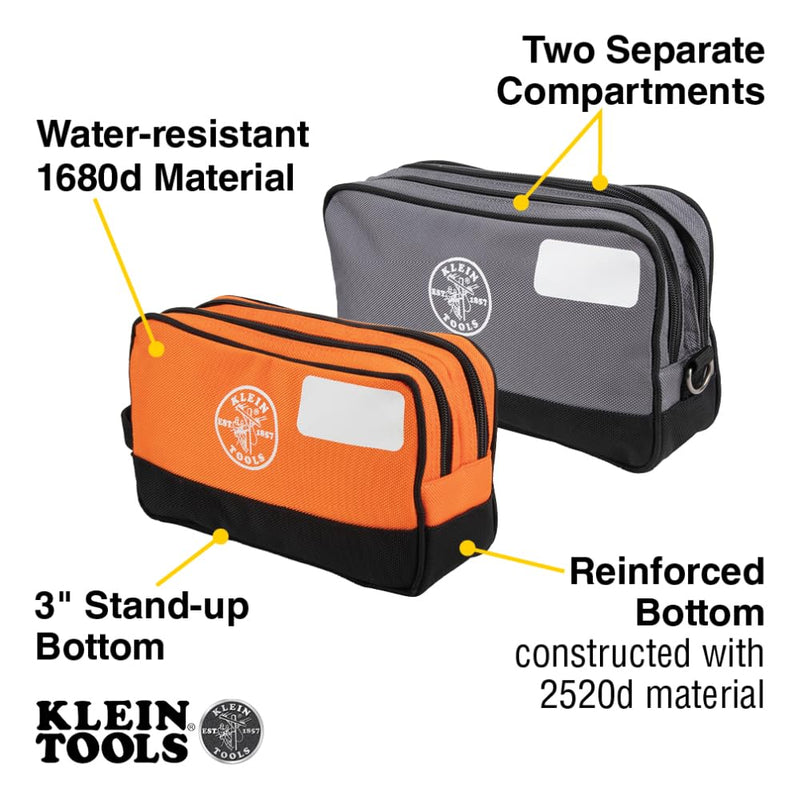 Klein Tools Tool Pouch, Dual Compartments, Heavy-Duty Tool Bag Organizer, Multipurpose Bag Dimensions NA | 2-Pack