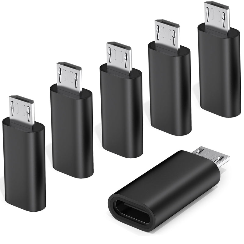 6 Pack Micro USB to USB C Adapter, Data Transfer Adapter, for Galaxy S7/S7 Edge/S6/J7, LG G4, and More Devices (Black) Black