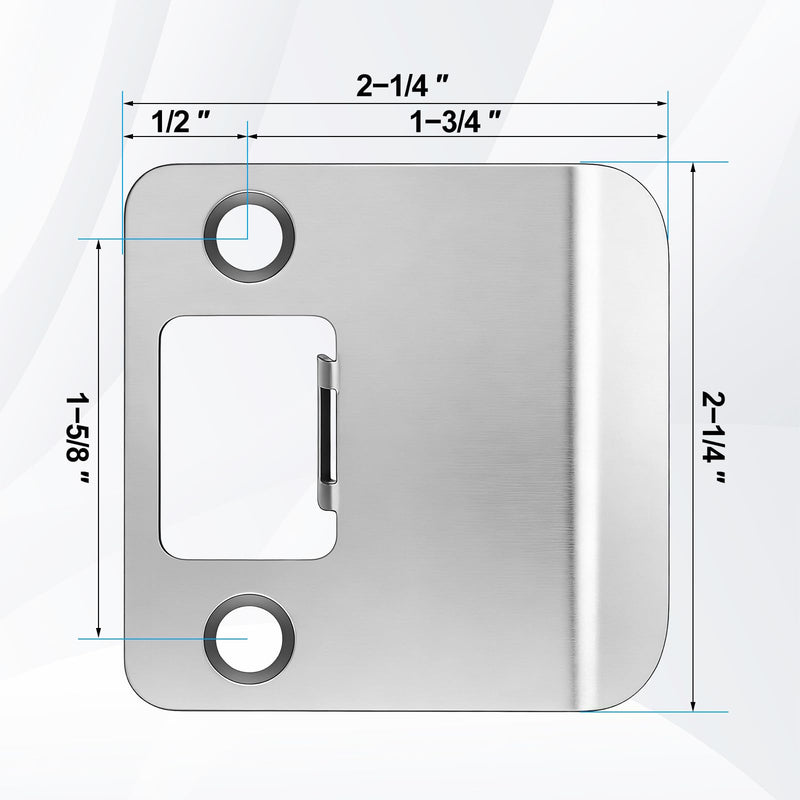 2 Pack Extended Strike Plate Round Corner Extended Lip Doors Strike Plate Extender 2-1/4" x 1-3/4", (2-1/4" Overall Length)(2.25 x 2.25 Inch,Silver) 2.25 x 2.25 Inch Silver