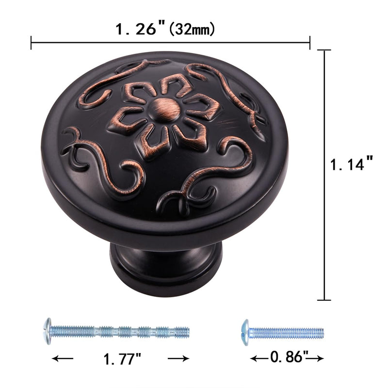 10 Pack 1.26 Inch Oil Rubbed Bronze Round Cabinet Knobs | Vintage Floral Design, Solid Zinc Alloy, Rust Resistant, Easy Install for Kitchen Bathroom Dresser Oil Rubbed Bronze Knobs 10