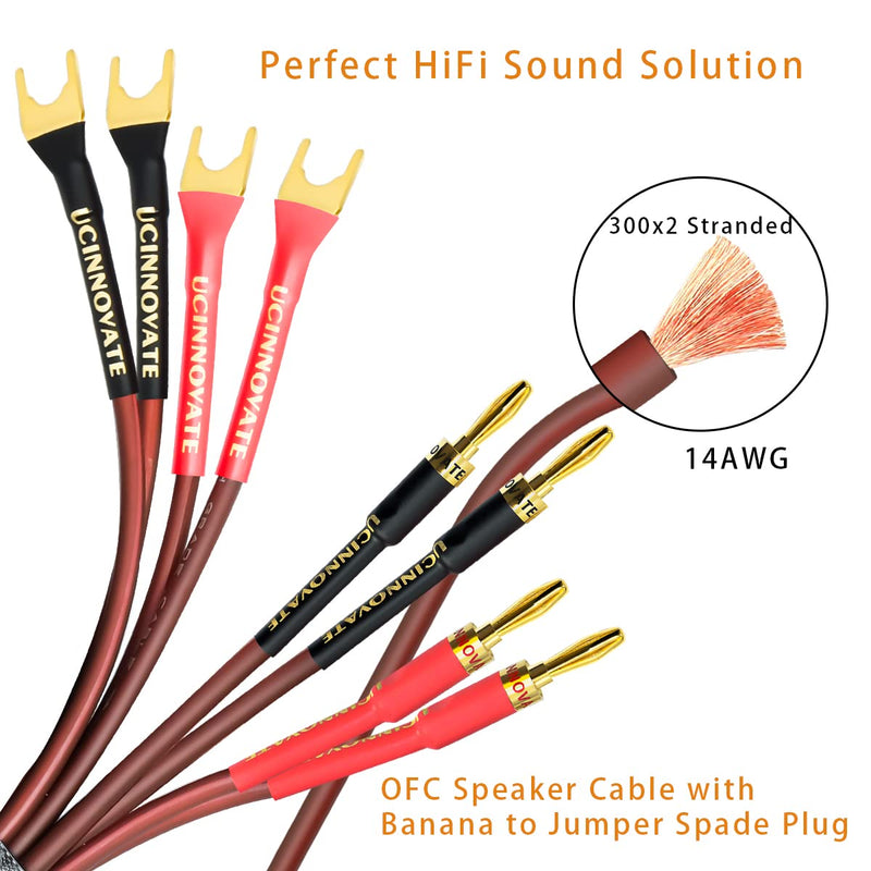  [AUSTRALIA] - HiFi OFC Speaker Wire with Spade Plug to Banana Plug Speaker Jumper Cable, 4 Banana Plug to 4 Y-Shaped Fork Plug Gold-Plated Extension Jumper for Speaker Amplifiet -2M（6.56Ft