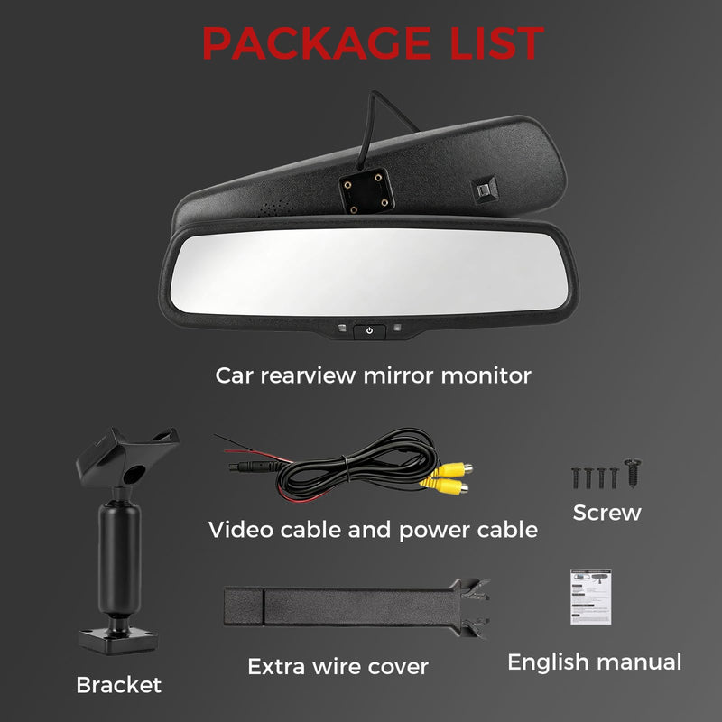 4.3 inch Car Mirror Monitor for Trucks and Vans, Auto-Dimming | 480 x 272 Resolution, 500 CD/m2 HD System, Multiple Video Inputs, With 360°Bracket, Only Supports CVBS, Auto Rear View Mirro