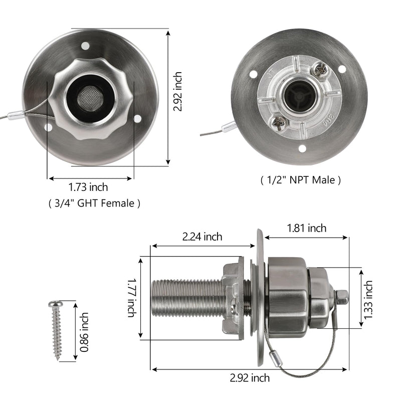 G-Sunny All Metal RV City Water Inlet with Check Valve, RV Water Inlet Replacement, RV Water Fill Inlet,RV Water Inlet Connection for for RV Camper Motorhome Trailer Marine