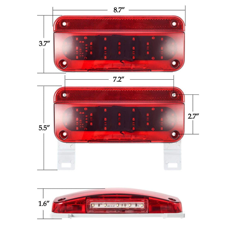 Partsam Rectangular Red LED RV Camper Trailer Stop Turn Brake Tail Lights White License Plate Light 49 LED with License Bracket Holder and White Base 12V Sealed w Reflex Surface Mount (Left + Right) Red Lens
