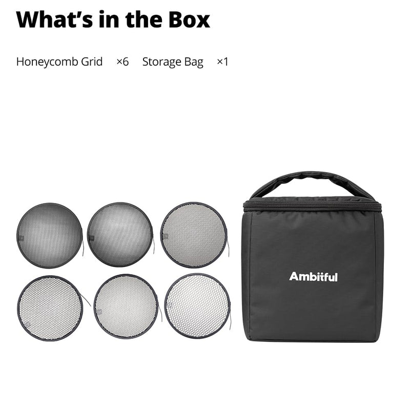 Ambitful HC-06 Honeycomb Kit - 6 pcs 10°/20°/30°/40°/50°60° Standard Reflector Honeycomb (6.69inch/17cm) with Protective Bag Compatible with 7'' Standard Reflector