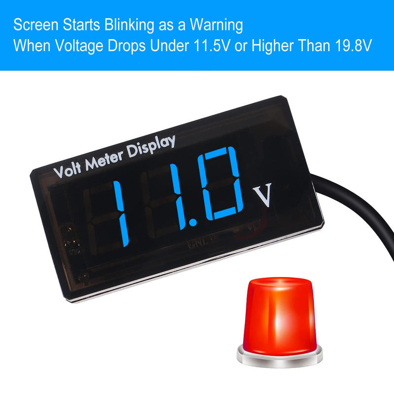 2Pcs DC 12V Car Digital Voltmeter Gauge LED Display DC 5-28V Voltage Mete Waterproof Voltage Display Voltmeter Gauge Meter Power Energy LED Volt Meter for Car Motorcycle (Blue) Blue