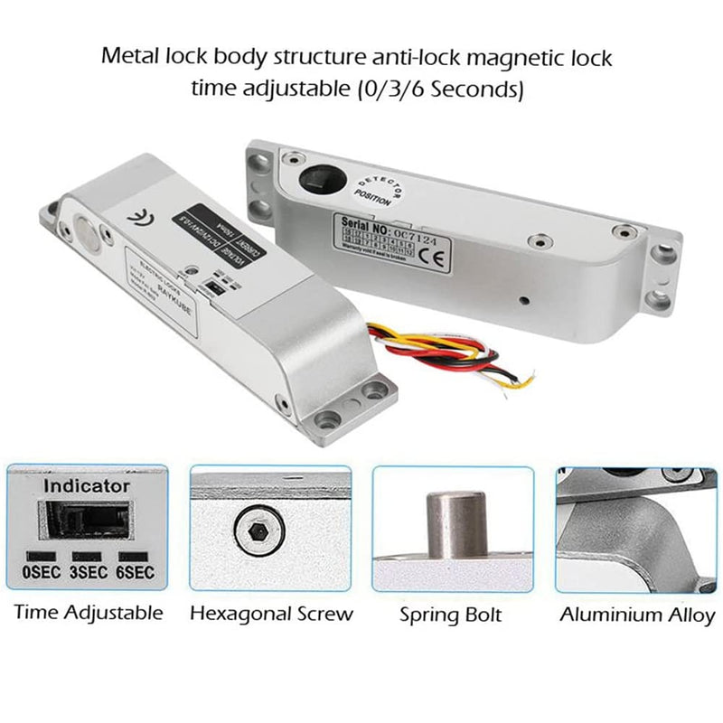 JASAG DC12V Electric Mortise Lock, Fail Safe Mode with Adjustment Time Delay, Electric Drop Bolt Lock for Door Access Control, Silver (JASAG-XXS1)
