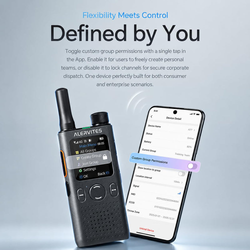 PoC Radio Walkie Talkies Long Range PoC-AT1 Handheld 2 Way Radio | PoC Radio 4G LTE with APP, Push to Talk Over Cellular Long Distance for Hiking and Family Outdoor