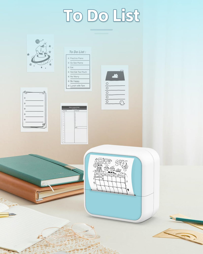 Sticker Printer - Mini Printer with Stickers, Bluetooth Inkless Printer, Sticker Maker, Mini Photo Printer, Portable Thermal Printer for iphone, Impresora Portátil for Notes, Journal, DIY, Kids Gift