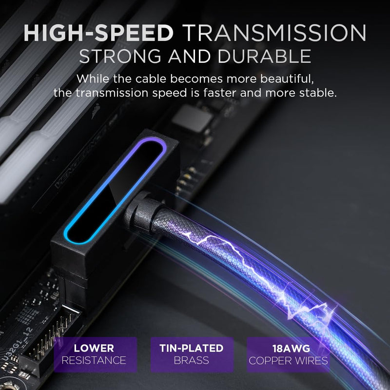 Hydra-24PIN PC PSU Extension Cable ARGB LED, Copper Wire Motherboard Power Extension Cable Integrated Minimalist Design, 2000W Power (Whole Set) Male to Female (Black) Black