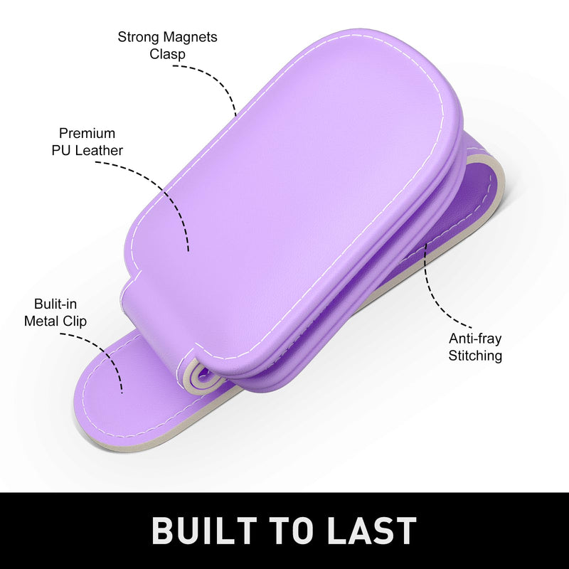 Sunglasses Holder for Car Visor, Magnetic Leather Car Sunglass Holder, Car Sun Visor Glasses Hanger Clip, Car Interior Accessories for Women Men, Fits All Size Eyeglasses Z-Purple