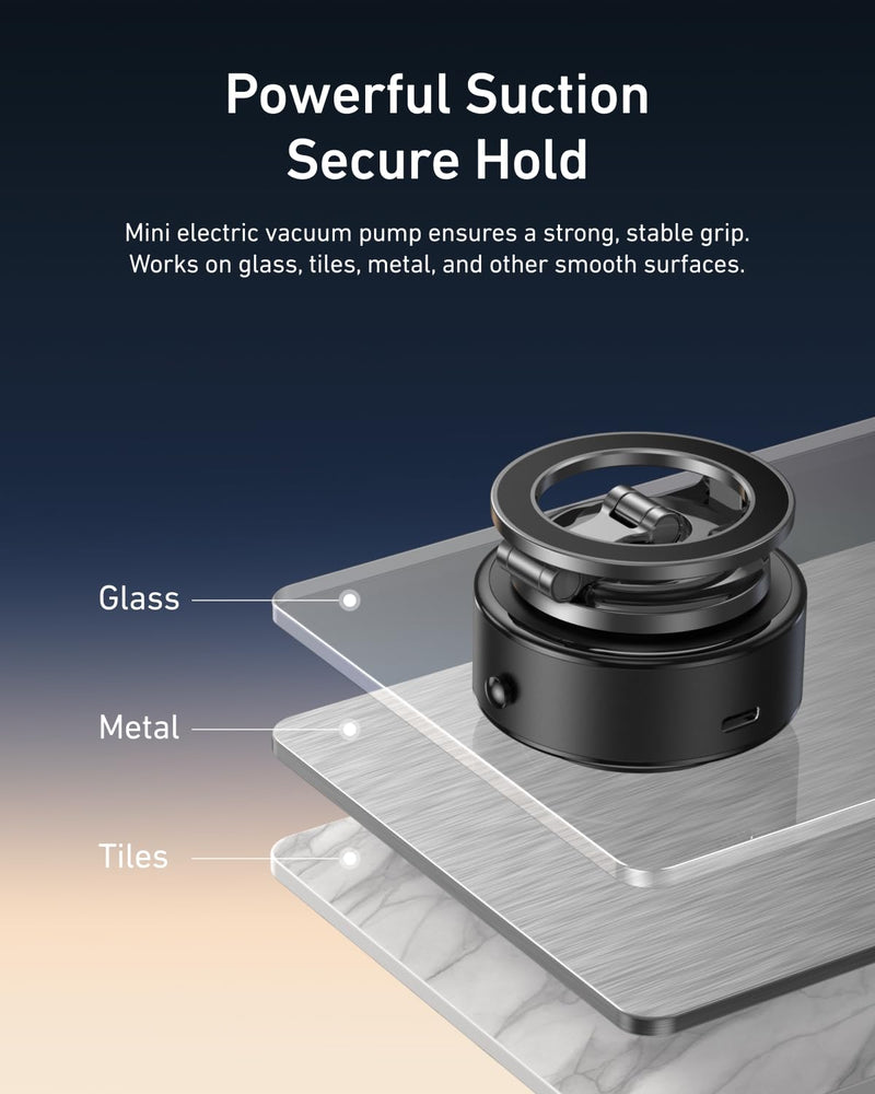TELESIN Electric Magsafe Car Mount Vacuum Magnetic Car Phone Holder 105N 360° Reinforced Adjustable Swivel Lock, Suction Cup Phone Mount for Your Car/Gym/Mirror/iPhone & Android