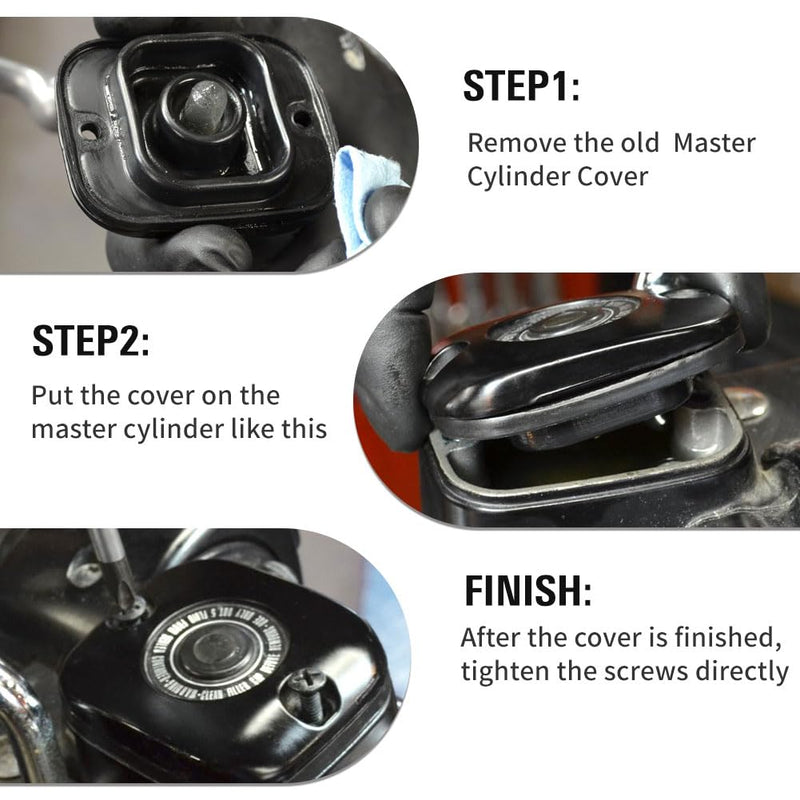 Three T Motorcycle Front Brake Master Cylinder Cover Fluid Reservoir Cap for Harley Big Twin Models 1996-Later, VRSC 2002-Later & Sportster 1996-2003, Black