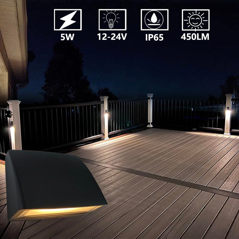 Low Voltage Landscape Lighting Deck LED Lights,Outdoor Stair Light Railing Fence Post Lights Cast Aluminum 5W 12-24V Weatherproof Black Finish 2 Packs