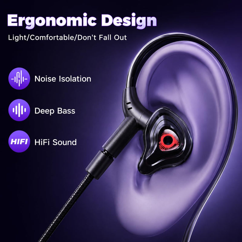Wired Gaming Earbuds with Mic, Deep Bass in-Ear Headphones for PS5 PC Online Class(Red) Red