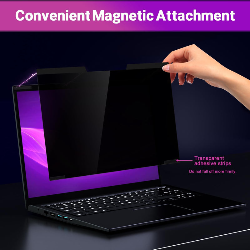 PYS Magnetic Laptop Privacy Screen 14 Inch 16:9 - Laptop Screen Privacy Shield, Anti-Blue Light, Anti-Glare Filter, Removable Screen Protector Black