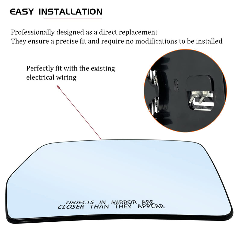 New Passenger Right Side Heated Mirror Replacement for 2004-2014 Ford F150 Mirrors - Side View Heated Convex Mirror Glass with Rear Holder 4L3Z-17K707-DA Passenger Side (Right)