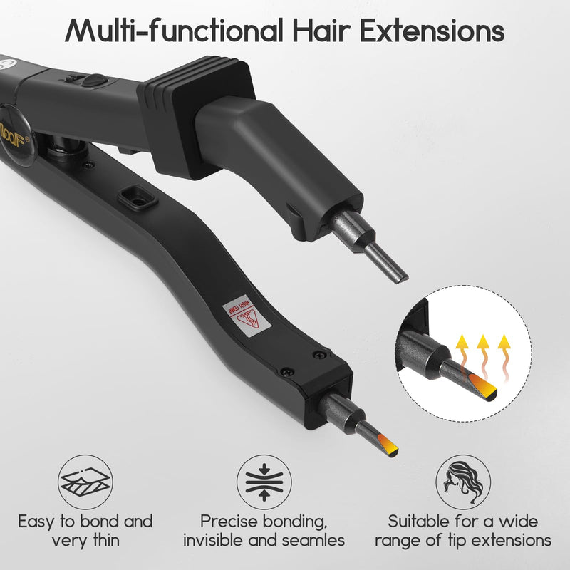 Hair Extensions Iron,Electrothermal Hair Extension Tools,210°F-390°F Temperature Adjust Fusion Heat Iron Connector (Black) Black