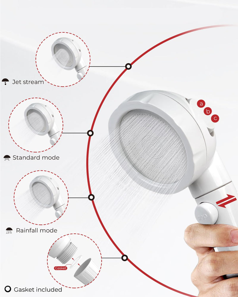 CAMPLUX Handheld Shower Head with 5 FT Hose, 3-Setting Portable Spray Shower Head, High Pressure Shower Head with ON/Off Switch