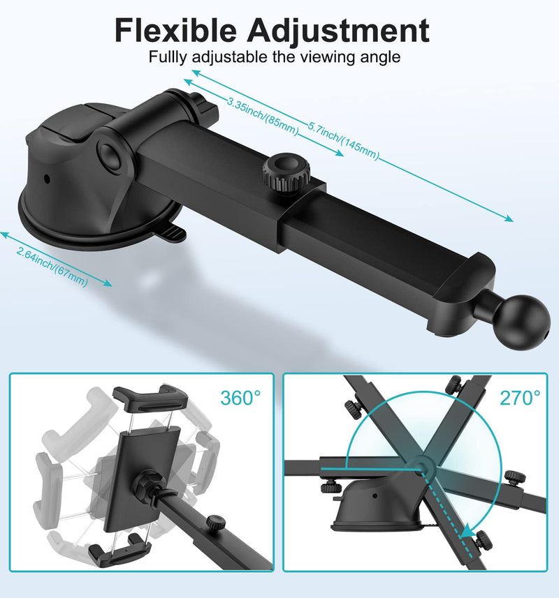 Car Dashboard Tablet Mount for Truck, [Telescopic Arm] Tablet Holder with Super Suction Cup, Vehicle Dash Windshield Stand for iPad Pro 12.9 Mini Air, Galaxy Tab, Z Fold, iPhone, 4-13" Tablets