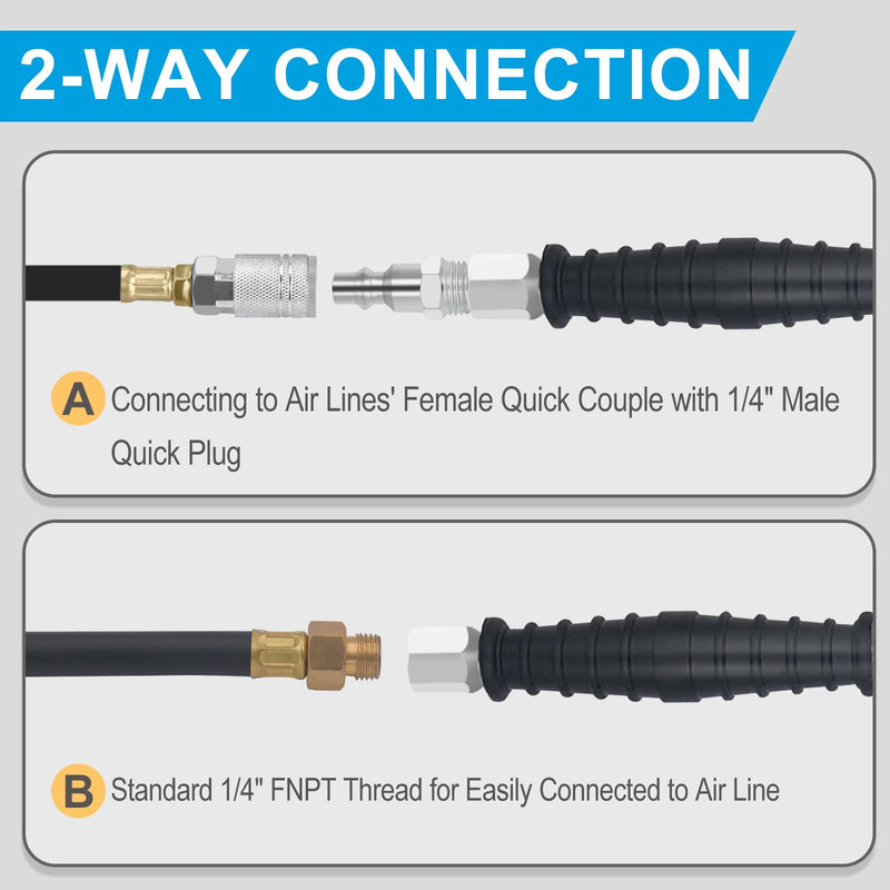 Closed Air Chuck 1/4" FNPT Dual Head 2-Way Connection 9.4" Extended Tire Chuck with Rubber Handle for Tire Inflator Air Pump Compressor Accessories Leak Free 1954B-23