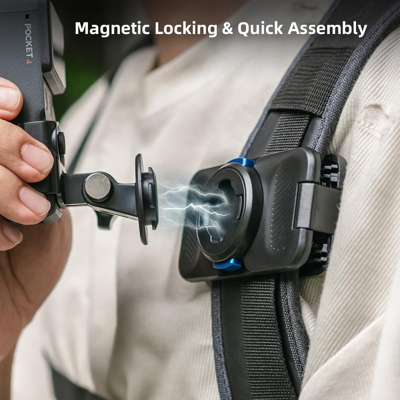 Osmo Pocket 4 Magnetic Quick Release Backpack Clip Mount,360° Rotation Bag Belt Shoulder Strap Mount Chest Holder with Expansion Adapter for DJI Osmo Pocket 4 Creator Combo Accessories T5 Pro